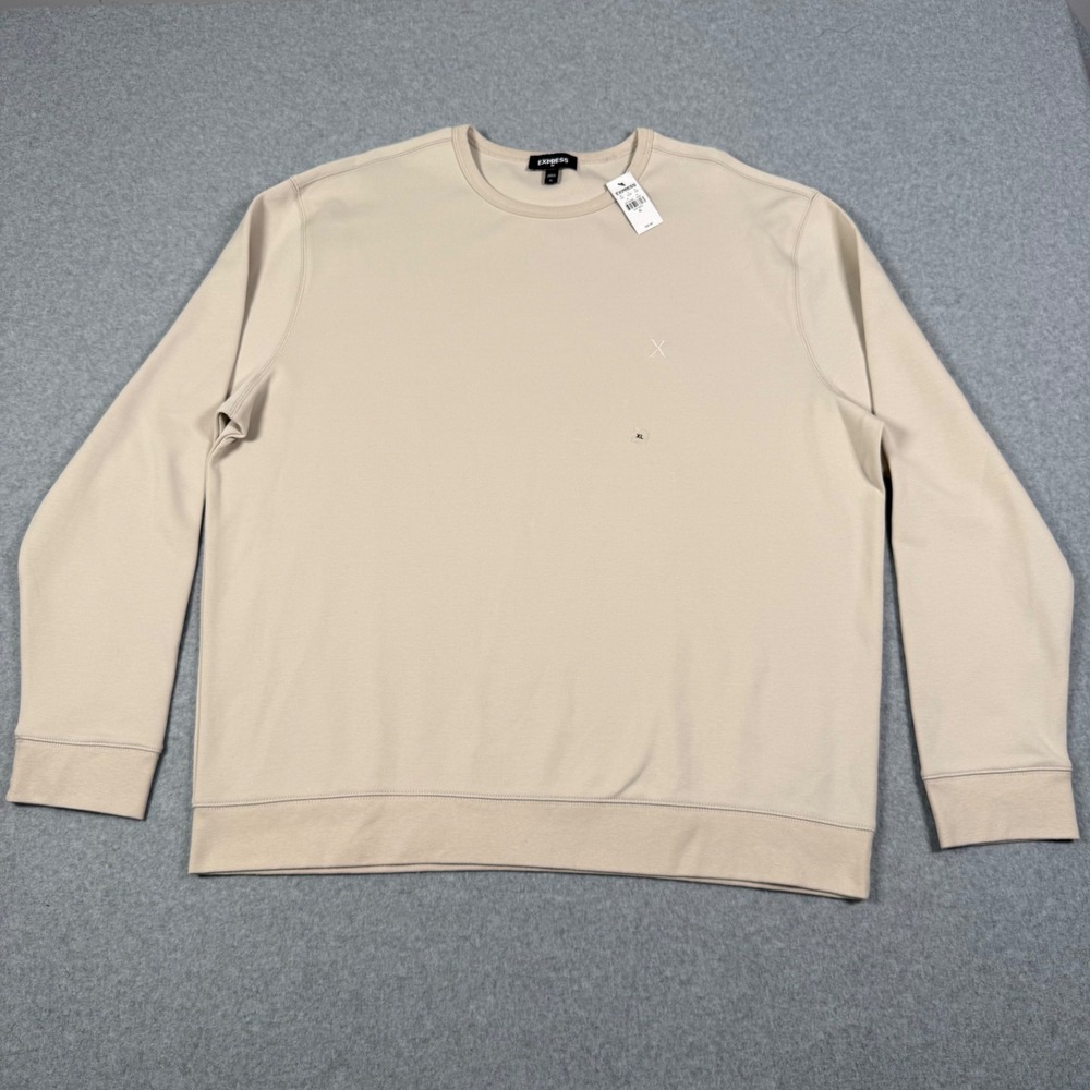 Express Mens Tan Beige Crew Neck Sweatshirt XL NWT Cotton Blend Pullover
